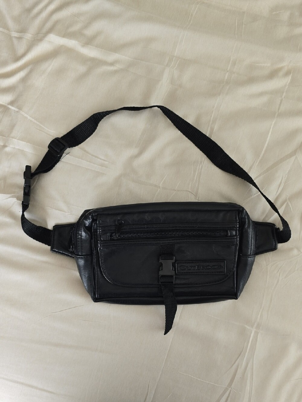 Black Leather Waist Bag by Outbrook - Unisex Fanny Pack Travel Vacation Kids EUC